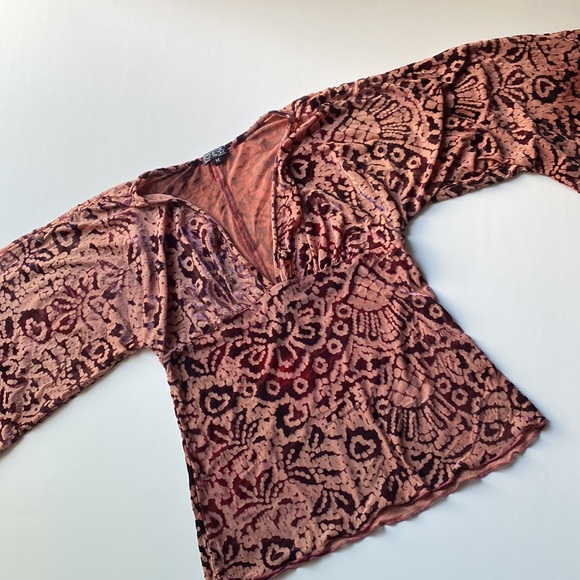 Heart Moon Star Tops - Heart Moon Star bat sleeve v neck top with flocking burnout.  Size medium